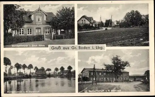 Ak Groß Boden in Lauenburg, Mühlenbetrieb, Gastwirtschaft, Gemischtwarenhandlung