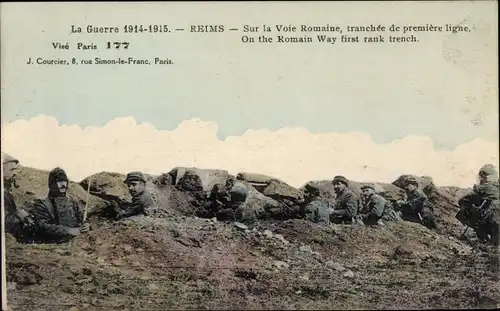 Ak Reims Marne, La Guerre 1914-1915, Sur la Voie Romaine, tranchée de première ligne