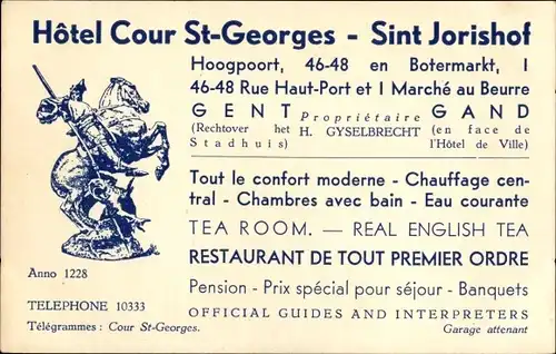 Ak Gand Gent Ostflandern, Hotel Cour Saint Georges - Sint Jorishof, Hoogpoort 46-48