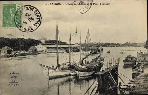 Ak Saigon Cochinchine Vietnam, L'Arroyo Chinois et le Pont Tournant