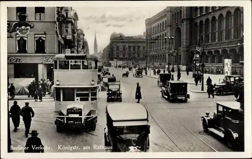Ak Berlin Mitte, Königstraße am Rathaus, Autobus, Autos
