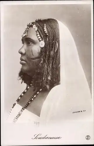 Ak Sudan, Frau mit Flechtzöpfen, Portrait