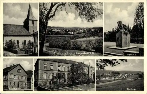 Ak Helmstadt in Baden, Kirche, Denkmal, Rathaus, Schulhaus, Panorama