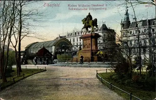Ak Elberfeld Wuppertal, Kaiser Wilhelm-Denkmal, Schwebebahn Döppersberg