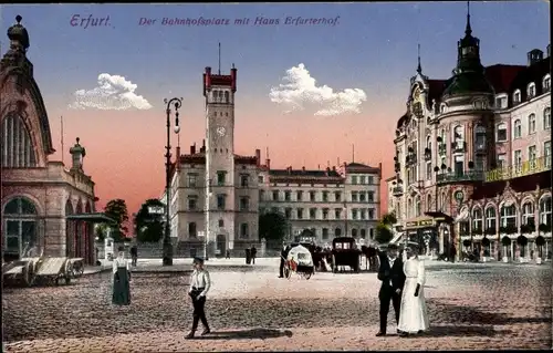 Ak Erfurt in Thüringen, Bahnhofsplatz, Haus Erfurterhof