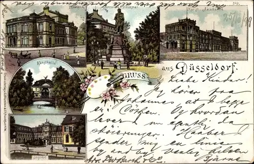 Litho Düsseldorf, Kunstakademie, Corneliusdenkmal, Theater, Kunsthalle, Jägerhof