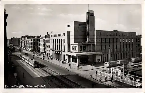 Ak Berlin Steglitz, Titaniapalast, Busse, Straßenbahn