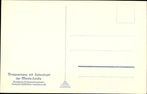 Ak HSDG Passagierschiff MS Monte, Treppenhaus mit Salonflucht, Innenansicht