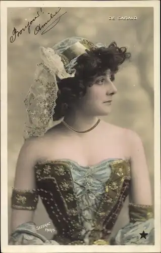 Ak Profilansicht einer Frau in Korsett, Kopfschmuck, Lockige Haare