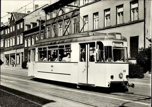 Ak Nordhausen in Thüringen, Straßenbahn Richtung Bahnhof, Tw 42, Haltestelle August Bebel Platz