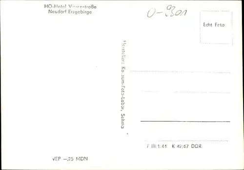 Ak Neudorf Sehmatal im Erzgebirge, HO Hotel Vierenstraße