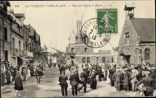 Ak Le Touquet Paris Plage Pas de Calais, Place de l'Eglise et Postes