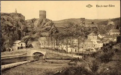 Ak Esch sur Sure Esch an der Sauer Luxemburg, Ortspartie, Brücke