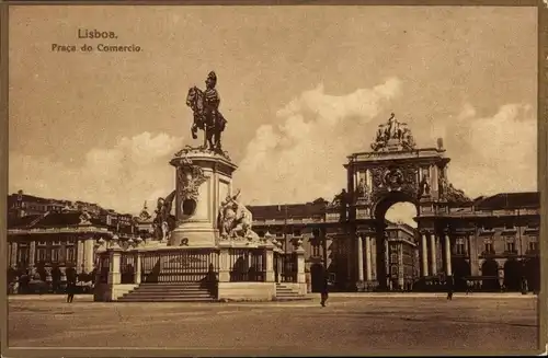 Ak Lissabon Lisboa Portugal, Praca do Comercio, Don Jose Denkmal