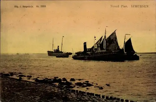 Ak IJmuiden Ymuiden Velsen Nordholland, Noord Pier, Schiffe