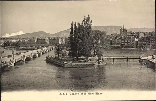 Ak Genève Genf Stadt, Vue générale avec le Mont Blanc