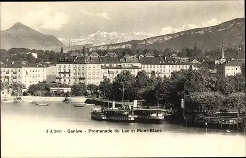 Ak Genf Genf Stadt, Promenade du Lac und Mont Blanc, Salondampfer