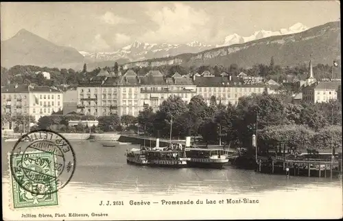 Ak Genf Genf Stadt, Promenade du Lac und Mont Blanc, Salondampfer