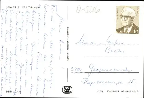 Ak Plaue in Thüringen, Panorama, Straßenpartie, Kirche, Teilansichten