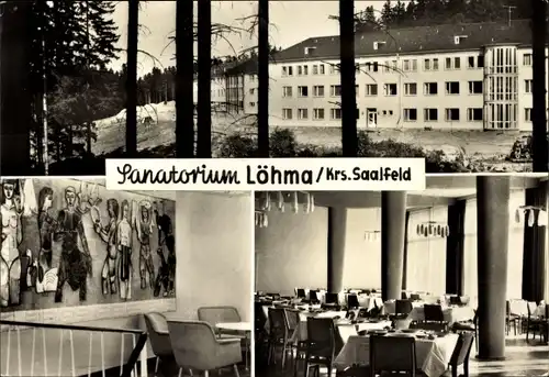 Ak Löhma Leutenberg Thüringen, Sanatorium, Außenansicht, Wandbild, Speisesaal