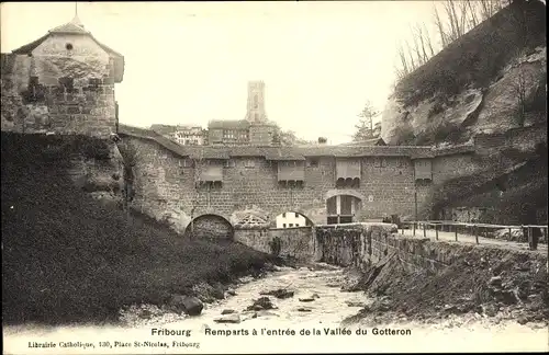 Ak Freiburg Stadt Freiburg Schweiz, Stadtmauer am Eingang zum Gotterontal