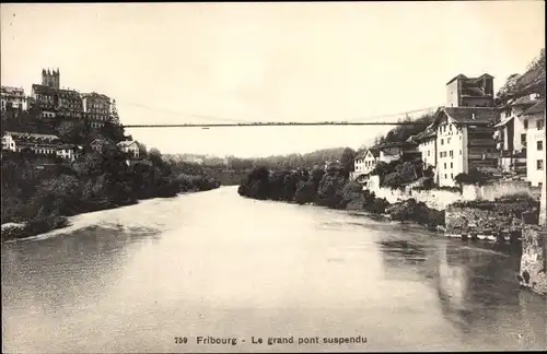 Ak Freiburg Stadt Freiburg Schweiz, Die große Hängebrücke