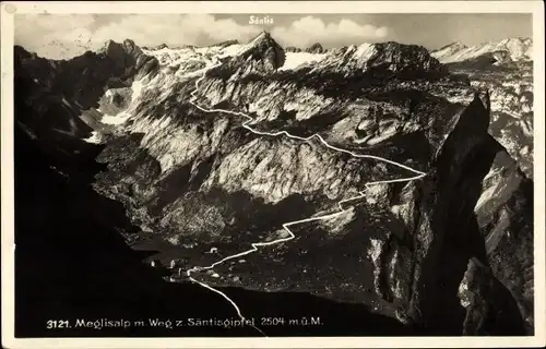 Ak Meglisalp Appenzell Innerrhoden Schweiz, Weg zum Säntisgipfel