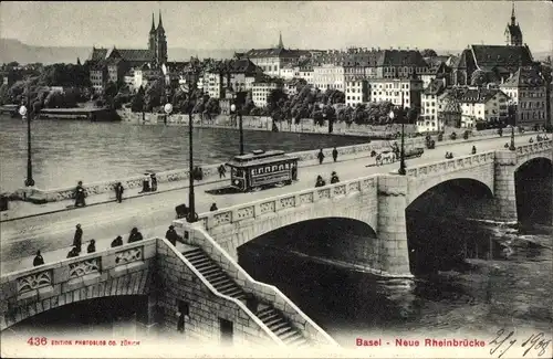 Ak Basel Bâle Stadt Schweiz, Neue Rheinbrücke