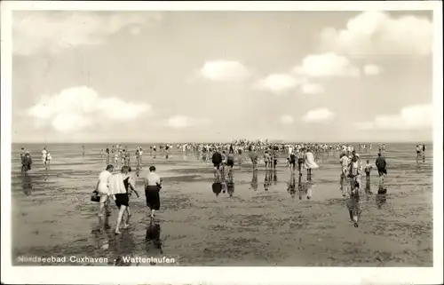 Ak Nordseebad Cuxhaven, Wattenlaufen in der Nordsee