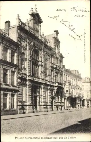 Ak Antwerpen Antwerpen Flandern, Fassade des Handelsinstituts, rue de Vriere