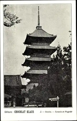 Ak Osaka Präf. Osaka Japan, Temple et Pagode, Chocolat Klaus, Tempel