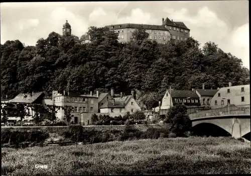 Ak Greiz im Vogtland, Ortsansicht, Burg, Brücke