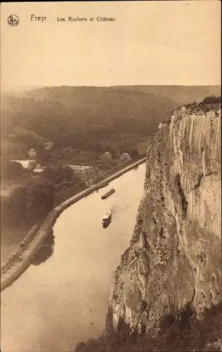 Ak Freyr Hastière Wallonien Namur, Die Felsen und das Schloss