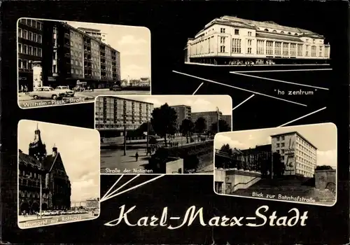 Ak Karl Marx Stadt Chemnitz in Sachsen, Straße der Nationen, Wilhelm-Pieck-Straße, Neumarkt, Rathaus