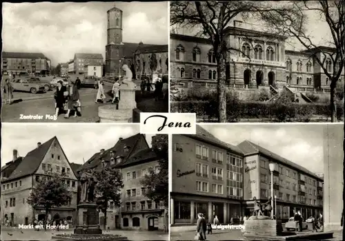 Ak Jena in Thüringen, Zentraler Platz, Markt mit Hanfried, Weigelstraße