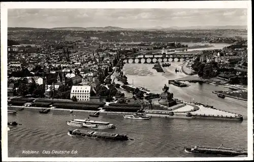 Ak Koblenz am Rhein, Das Deutsche Eck, Fliegeraufnahme