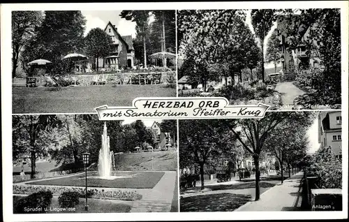 Ak Bad Orb im Spessart, Sanatorium Pfeiffer Krug, Sprudel, Liegewiese, Anlagen