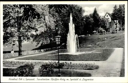 Ak Bad Orb im Spessart, Herzbad, Sanatorium Pfeiffer Krug mit Sprudel