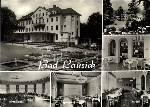 Ak Bad Lausick in Sachsen, Kurmittelhaus, Kurcafe, Wintergarten, Speisesaal