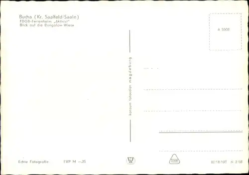 Ak Bucha Unterwellenborn in Thüringen, FDGB-Ferienheim Aktivist, Bungalow-Wiese, Auto