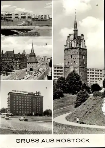 Ak Hansestadt Rostock, Südstadt, Steintor, Haus der Hochseefischer, Kröpeliner Tor und Interhotel