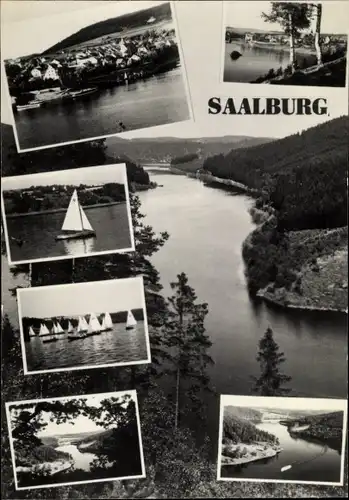 Ak Saalburg in Thüringen, Stausee, Segelboote, Panorama, Seepartien