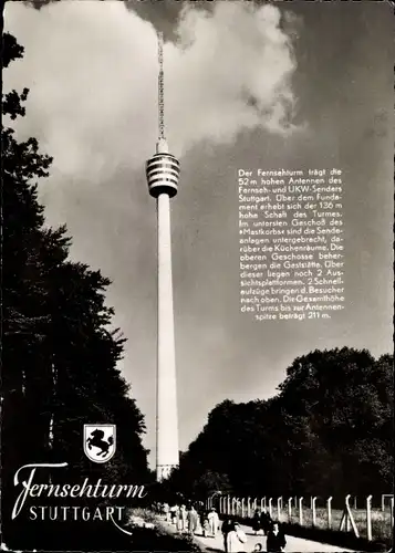 Ak Stuttgart in Württemberg, Fernsehturm, Wappen