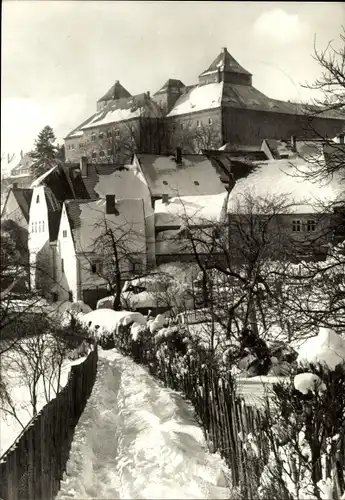 Ak Augustusburg im Erzgebirge, Ortspartie im Winter