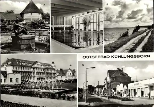 Ak Ostseebad Kühlungsborn, Konzertgarten Ost, Meerwasserschwimmhalle des FDGB, FDGB Heim Dimitroff