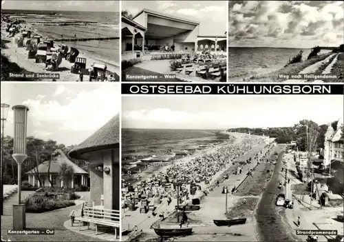 Ak Ostseebad Kühlungsborn, Strand, Seebrücke, Konzertgarten West, Konzertgarten Ost, Promenade