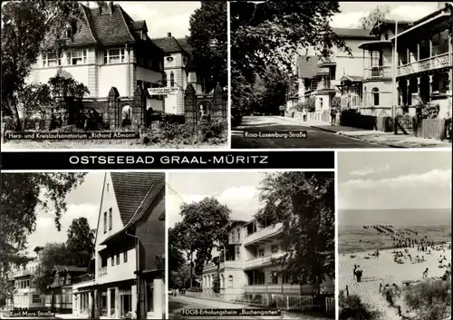 Ak Ostseebad Graal Müritz, Rosa-Luxenburg Straße, Karl-Marx-Straße, FDGB Erholungsheim, Sanatorium