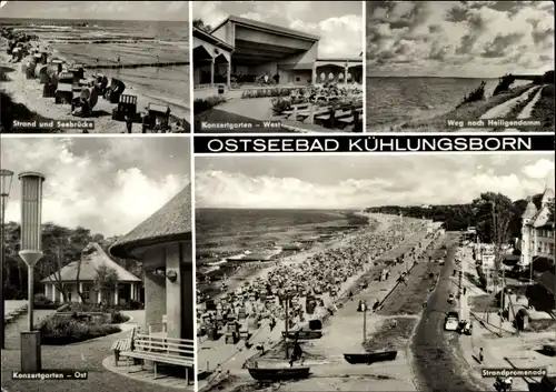 Ak Ostseebad Kühlungsborn, Strand, Seebrücke, Konzertgarten West, Konzertgarten Ost, Promenade