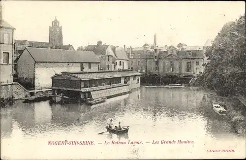 Ak Nogent sur Seine Aube, Le Bateau Lavoir, Les Grands Moulins