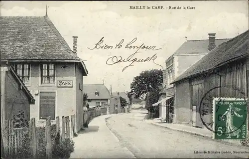 Ak Mailly le Camp Aube, Rue de la Gare, Café